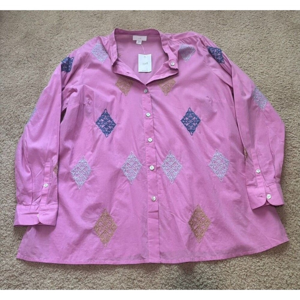 NWT J. Jill Camellia Tunic Top Small Petite Pink Diamond Embroidered Cotton